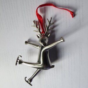 Reindeer Skating Silver Metal Ornament ADORABLE